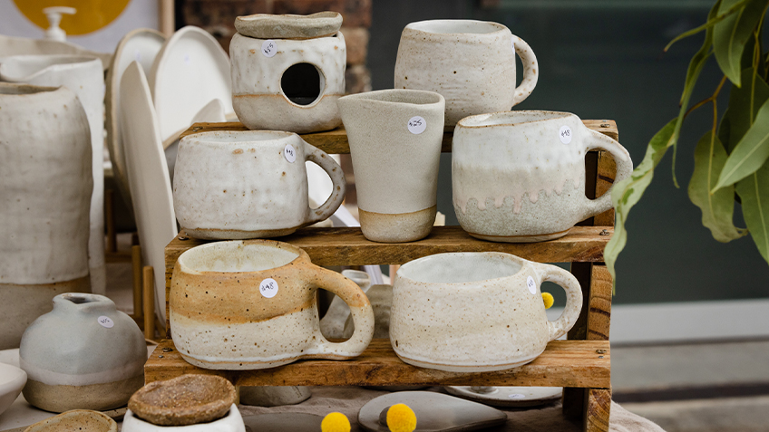 Ceramic mugs at the Carriageworks Christmas Twilight Market